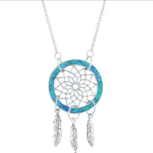 Opal Dreamcatcher Necklace with Silver and Blue